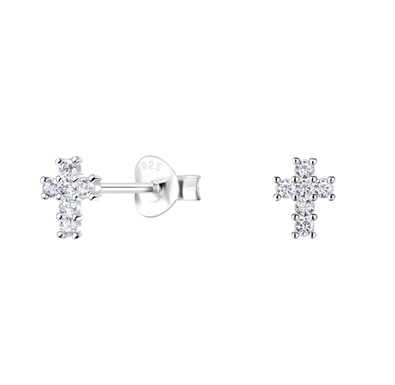 Kreuz Ohrstecker 925 Silber Zirkonia