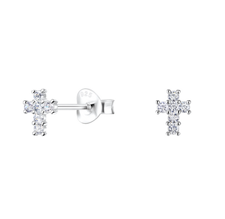 Kreuz Ohrstecker 925 Silber Zirkonia