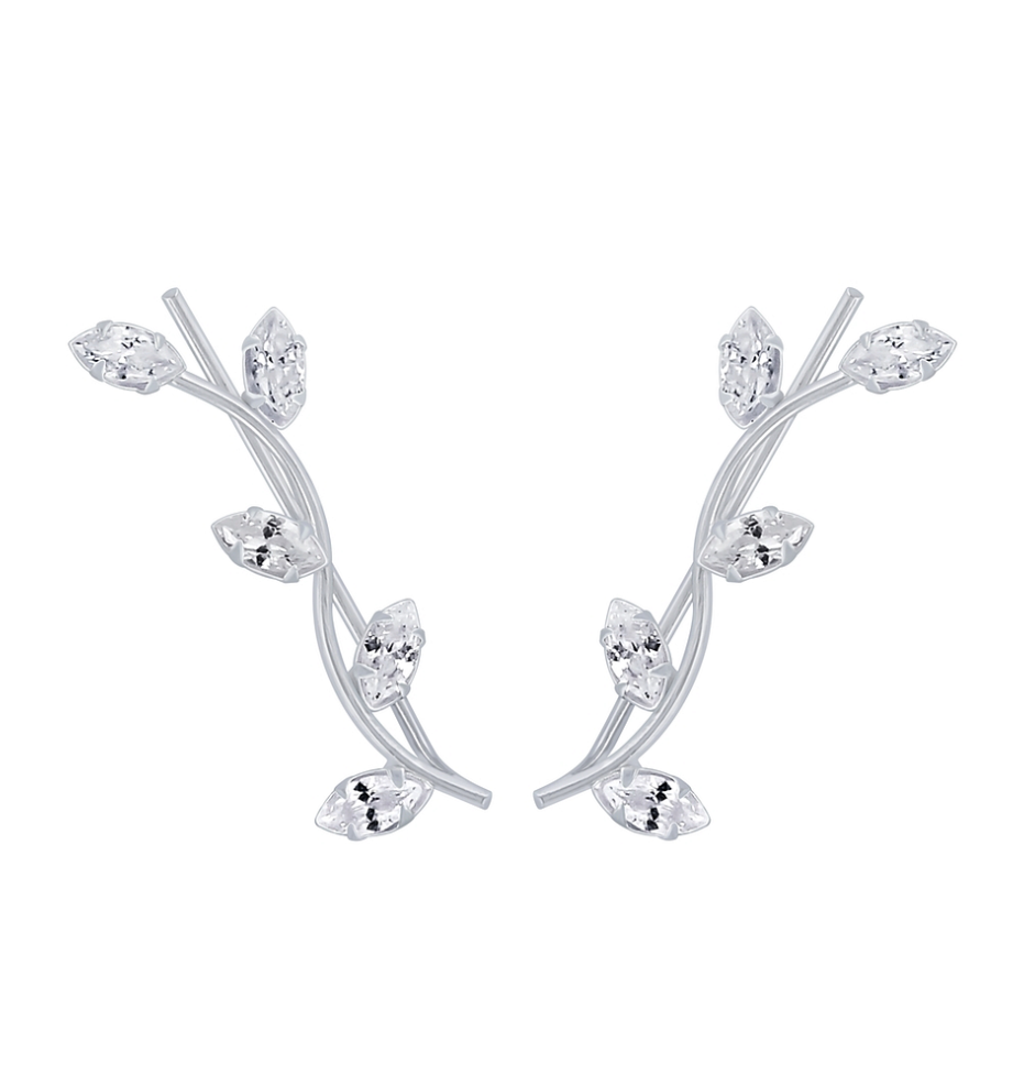 Zweig Ohrstecker 925 Silber Zirkonia