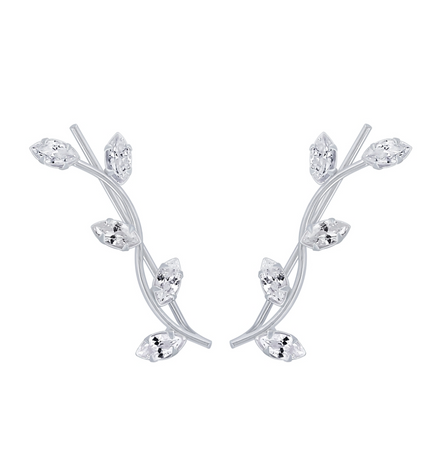Zweig Ohrstecker 925 Silber Zirkonia