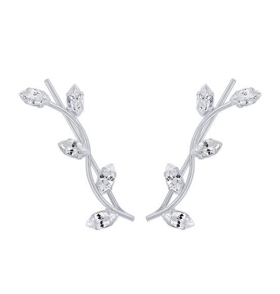 Zweig Ohrstecker 925 Silber Zirkonia