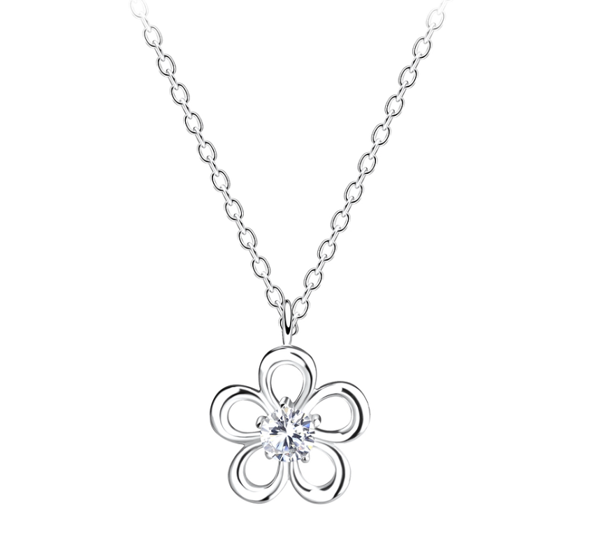 Blumen Halskette 925 Silber mit Zirkonia