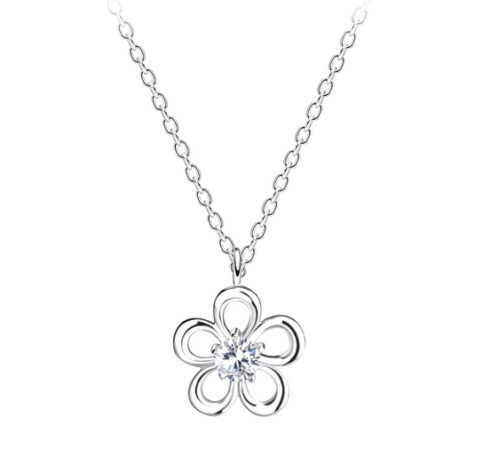 Blumen Halskette 925 Silber mit Zirkonia